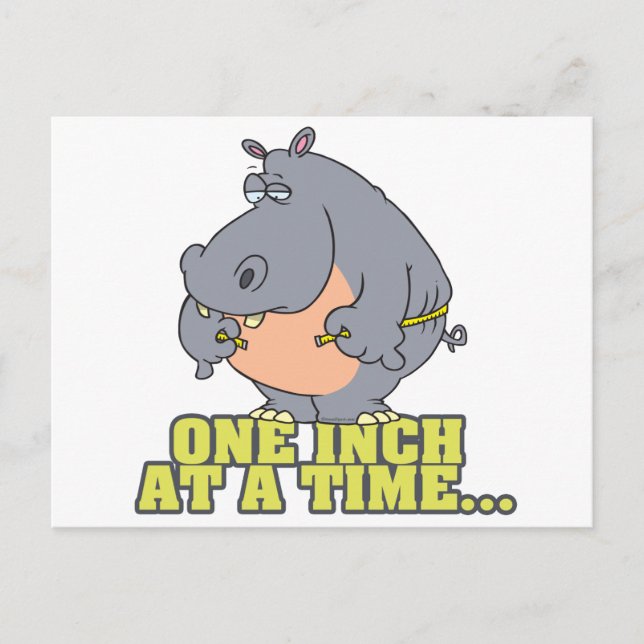 one inch at a time diet hippo humor postcard (Front)