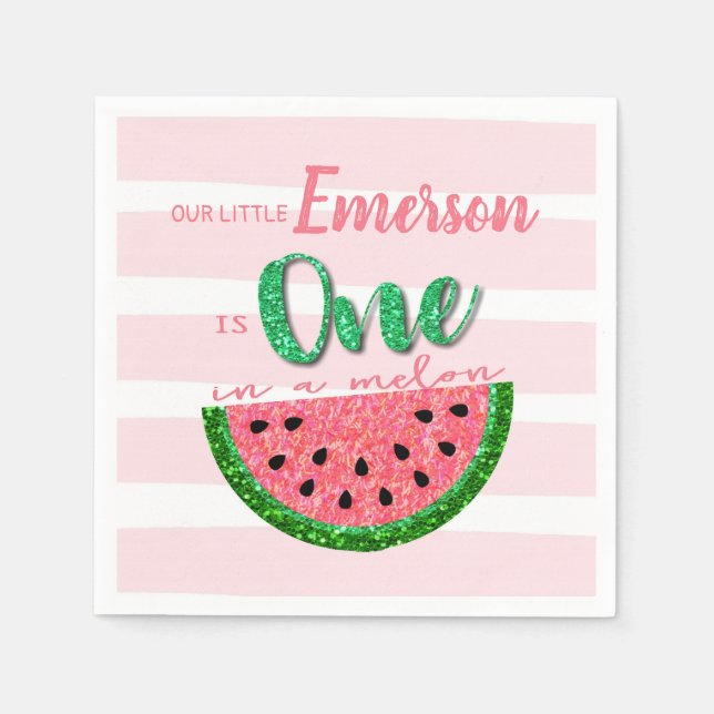 One is a melon, Watermelon Birthday Napkins (Front)