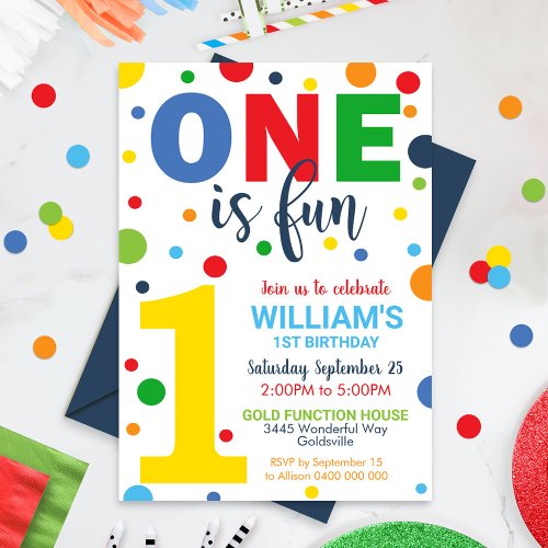 One is Fun Birthday Invitation 1st Birthday