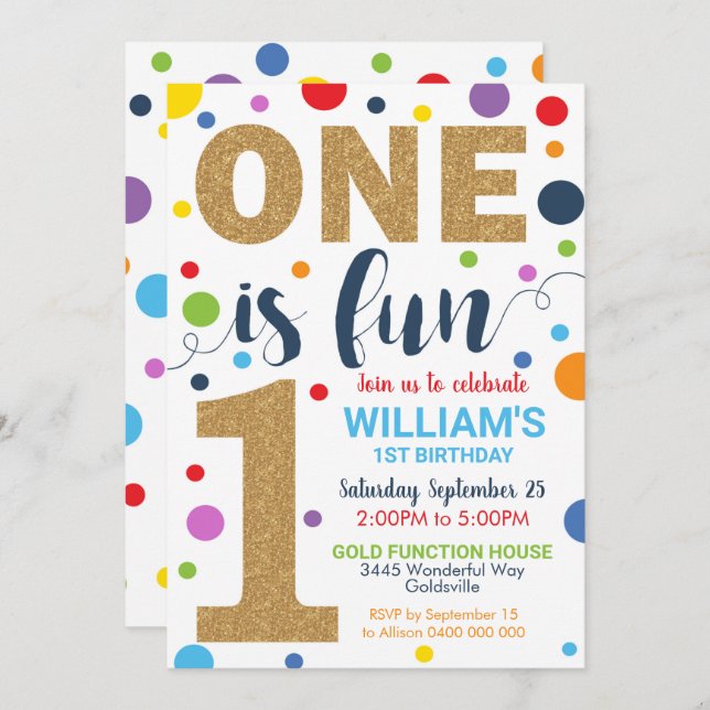 One is Fun Birthday Invitation 1st Birthday (Front/Back)