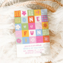 One Is Fun Bold Colorful Girls 1st Birthday