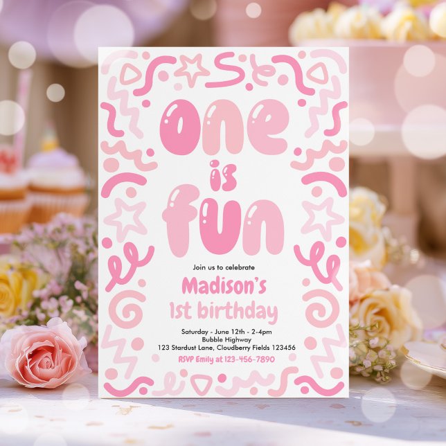 One Is Fun Colorful Confetti Balloon 1st Birthday Invitation (Creator Uploaded)