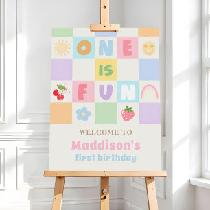 One is Fun Colorful Girl 1st Birthday Welcome Foam Board
