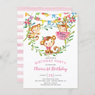 One Is Fun Monkey 1st Birthday Invitation