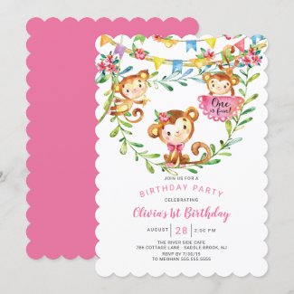 One Is Fun Monkey 1st Birthday Invitation