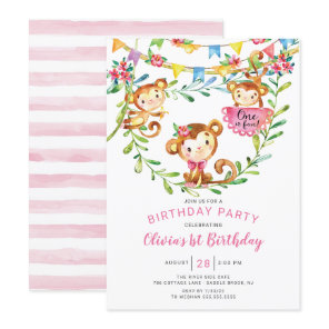 One Is Fun Monkey 1st Birthday Invitation
