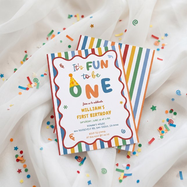 One is Fun Party Hat 1st Birthday Invitation (Creator Uploaded)