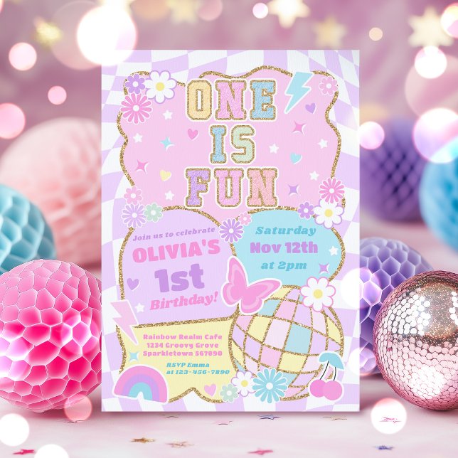 One Is Fun Preppy Varsity Patch 1st Birthday Party Invitation (Creator Uploaded)