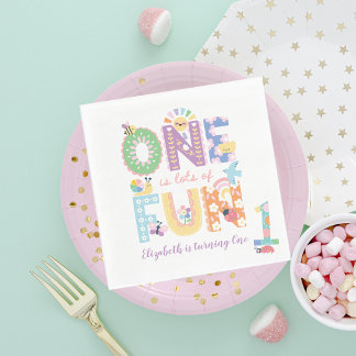 One is lots of Fun, Pastel Spring First Birthday Napkins