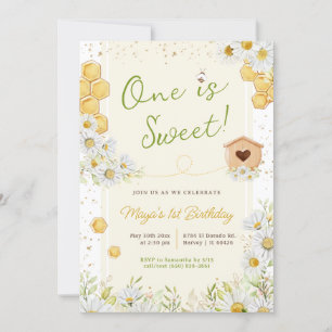 One is Sweet Bumblebee First 1st Birthday Party Invitation