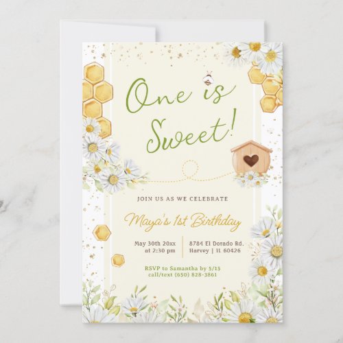 One is Sweet Bumblebee First 1st Birthday Party  Invitation