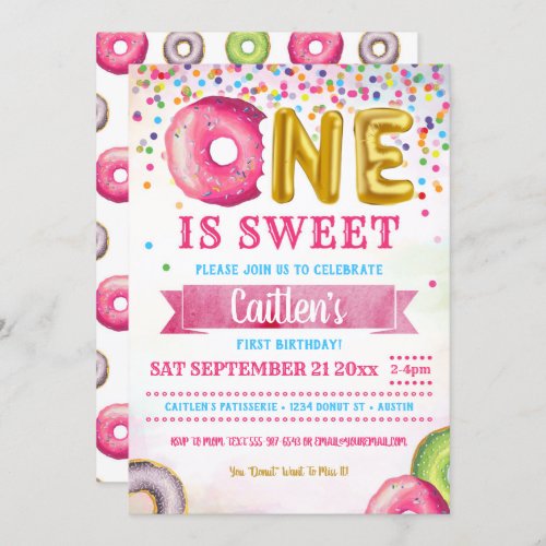 One Is Sweet Donut First Birthday Confetti Invitation