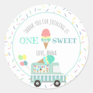 One is Sweet Ice Cream First Birthday Favor Classic Round Sticker