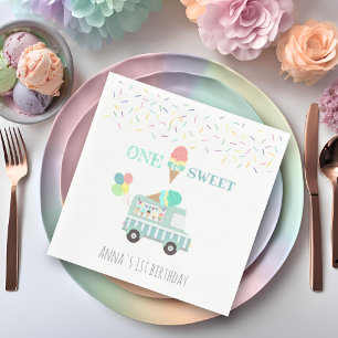 One is Sweet ice cream first birthday personalized Napkins
