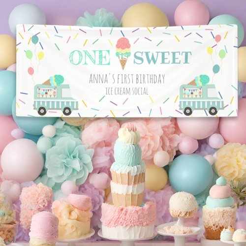 One is Sweet ice cream social birthday banner