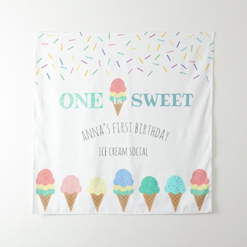 One is sweet ice cream social first birthday tapestry