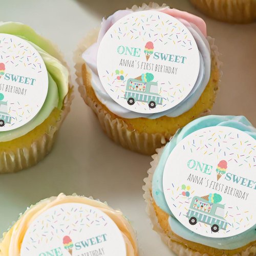 One is Sweet personalized cupcake toppers Edible Frosting Rounds