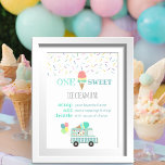 One Is Sweet Pink Ice Cream Cone Dessert Bar Sign at Zazzle