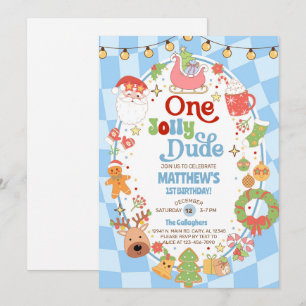 One jolly dude boy 1st Christmas birthday invite. Invitation