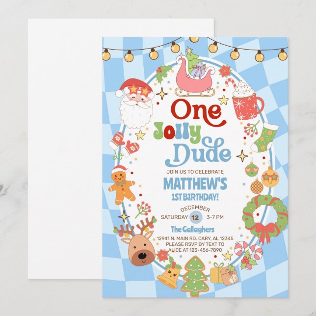 One jolly dude boy 1st Christmas birthday invite. Invitation (Front/Back)