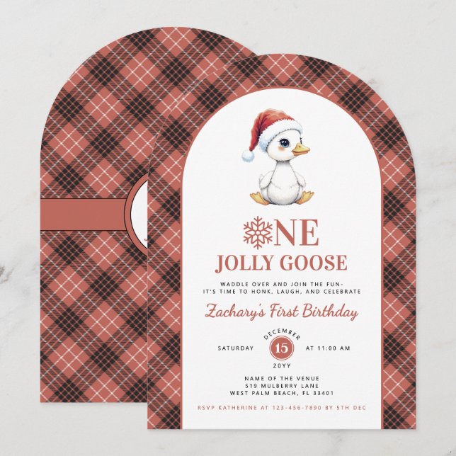 One Jolly Goose Modern Christmas First Birthday Invitation (Front/Back)