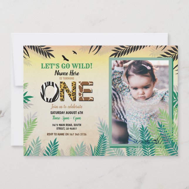 One Jungle 1st Birthday Party Safari ZOO Photo Invitation (Front)