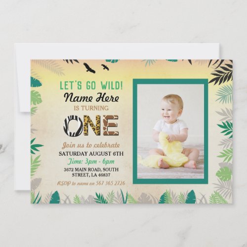 One Jungle 1st Birthday Party Safari ZOO Photo Invitation