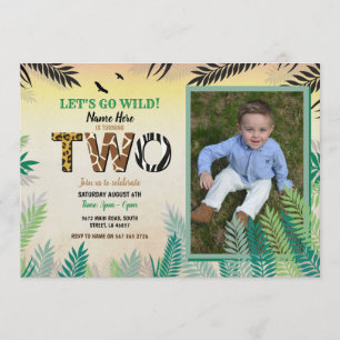 One Jungle 2nd Birthday Party 2 Safari ZOO Photo Invitation