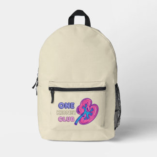 ONE KIDNEY CLUB, KIDNEY Transplant Printed Backpack