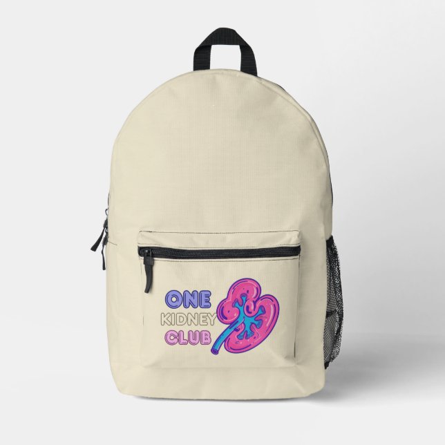 ONE KIDNEY CLUB, KIDNEY Transplant Printed Backpack (Front)