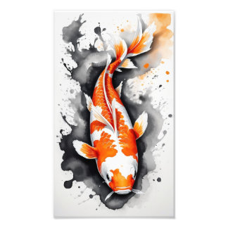 One Koi Fish in Calligraphy Style Photo Print