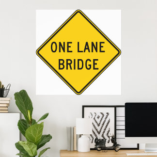 One Lane Bridge Road Sign Yellow