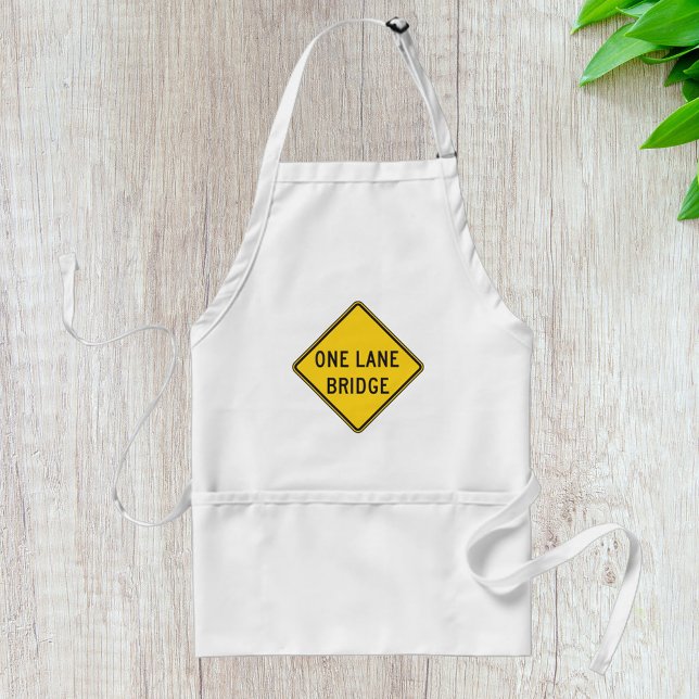 One Lane Bridge Road Sign Yellow Adult Apron (Creator Uploaded)