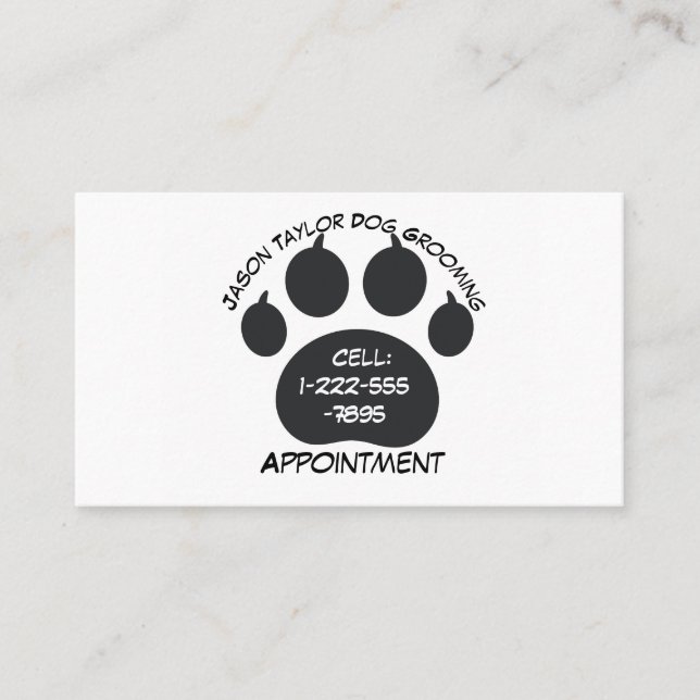 One Large Black and White Dog Paw Print Appointment Card (Front)