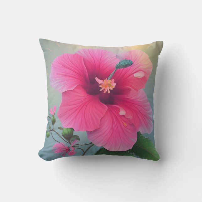 One Large Hibiscus In Full Bloom Outdoor Pillow (Front)