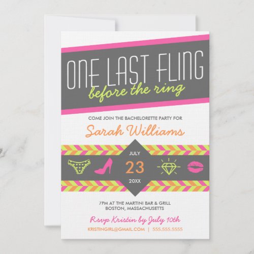 One Last Fling Bachelorette Party Invitation