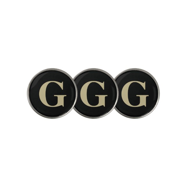 One Letter Monogram Black and Tan Golf Ball Marker (3 Up)