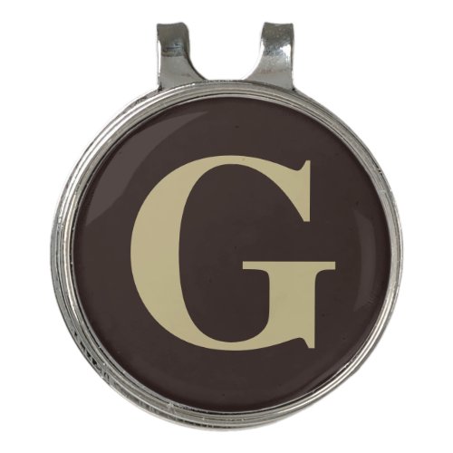 One Letter Monogram Dark Brown and Tan Golf Hat Clip