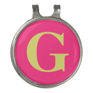 One Letter Monogram Fuchsia and Yellow Golf Hat Clip