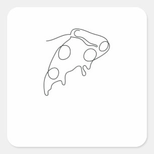 One Line Art piece of pizza drawn with pencil Square Sticker