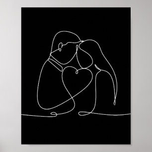 One line continuous couple love digital art poster