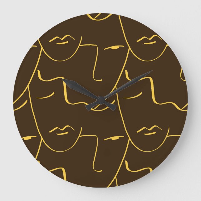 One Line Drawing Faces Pattern Large Clock (Front)