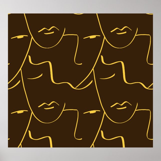 One Line Drawing Faces Pattern Poster (Front)