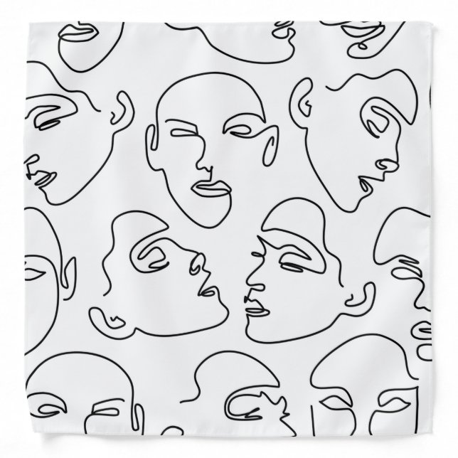 One-line drawing female pattern on a white bandana (Front)