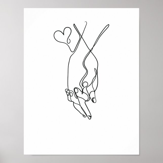 One Line Drawing Händchen halten Single Art Poster (Front)