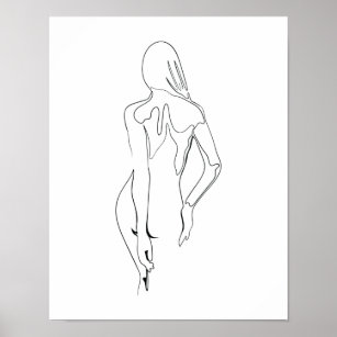 One Line Drawing naked Ms Back Single Art Poster