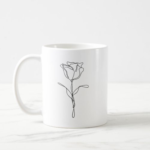 One Line Drawing of an Elegant Rose Art Coffee Mug