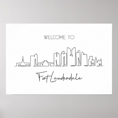 One Line Drawing Of Fort Lauderdale City Skyline  Poster