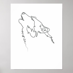 One Line Drawing Wolf Single Art Poster
