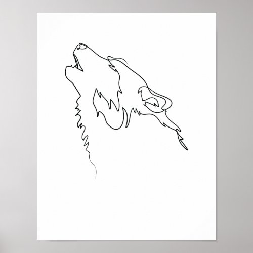 One Line Drawing Wolf Single Art Poster